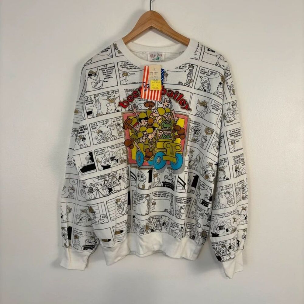VTG B.J. Frog Beetle Bailey Sweatshirt L NWT All Over Print Comic Strip USA Made